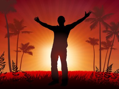 free man on sunset background clipart