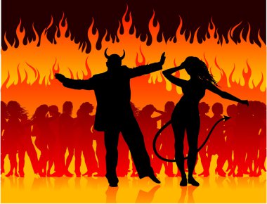 devil man and woman dancing in hell clipart