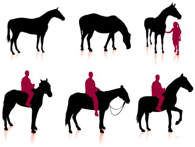 Horse and Jockey Silhouette Set clipart