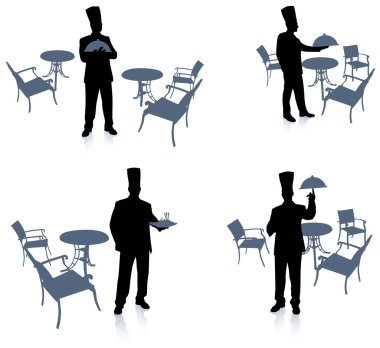 Chef silhouette at cafe clipart