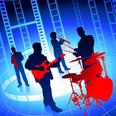 Live Music Band on Film Reel Background clipart