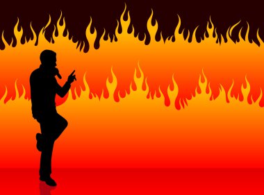 singer performing on fire background clipart