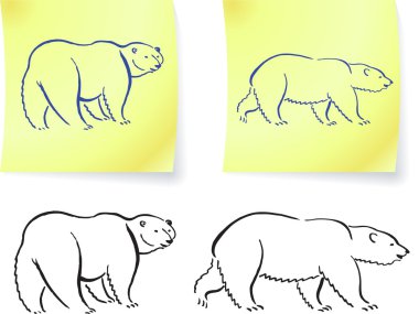 Polar bear drawings on post it notes clipart