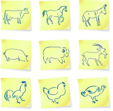 farm animal collection on post it notes clipart