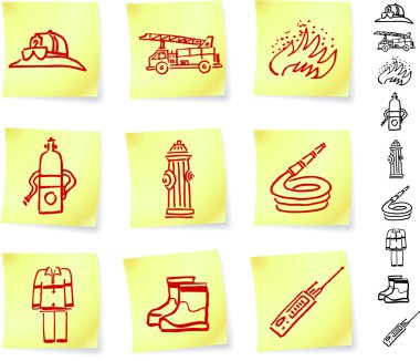 Firefighter Equipment on Post it Notes clipart