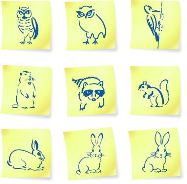 forest creatures drawings on post it notes clipart