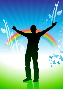 Man on Rainbow Environmental Conservation Background clipart