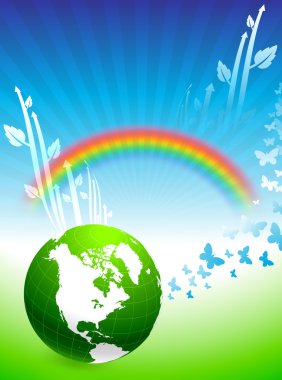 Globe on Rainbow Environmental Conservation Background clipart