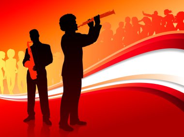 Musical Band on Red Abstract Background clipart