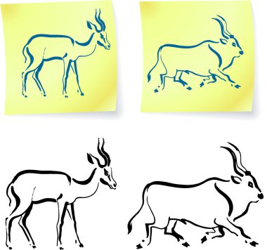 Wild animals drawings on post it notes clipart