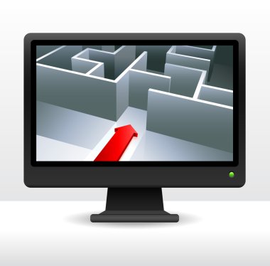 business maze with arrow on computer screen internet background clipart