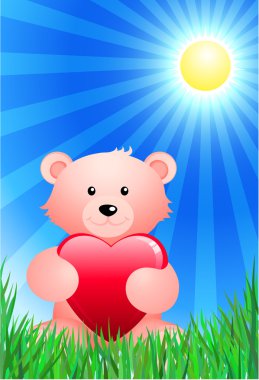 Teddy bear on sunny Summer background clipart