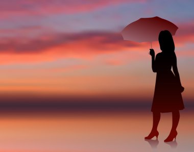 classy and sexy woman with umbrella internet sunset background clipart