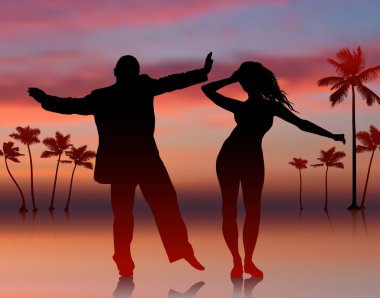 Sexy Young Couple on Sky Background clipart