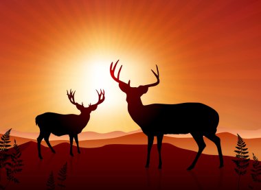 Deer on sunset background clipart