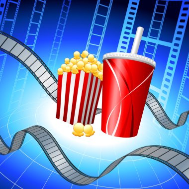 Popcorn and Soda on Film Strip Background clipart