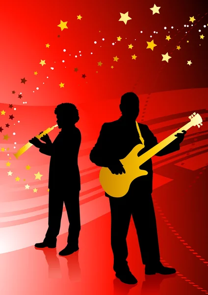 Live Music Band on red background — Stock Vector