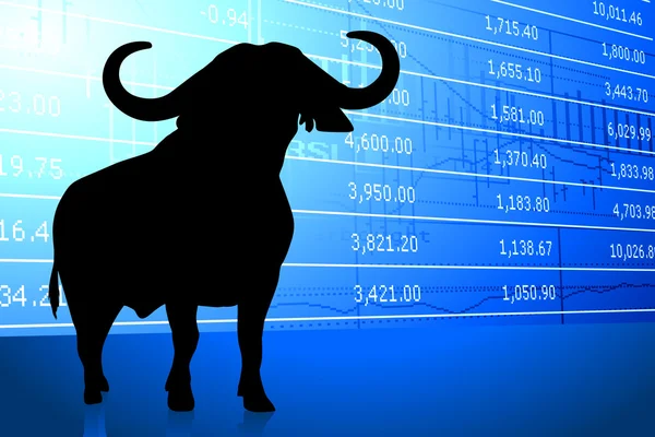 Bull na akciovém trhu pozadí — Stockový vektor