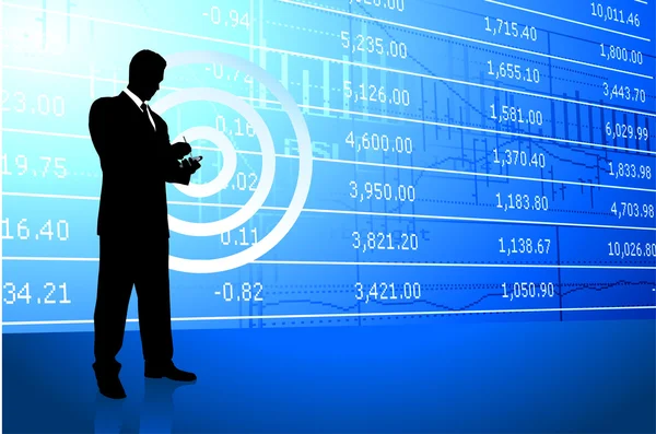 Uomo d'affari sullo sfondo con i dati del mercato azionario — Vettoriale Stock