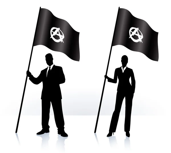 Unternehmenssilhouetten mit wehender Fahne der Anarchie — Stockvektor