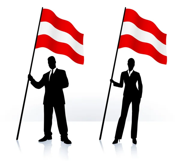 Avusturya bayrağı sallayarak ile iş silhouettes — Stok Vektör