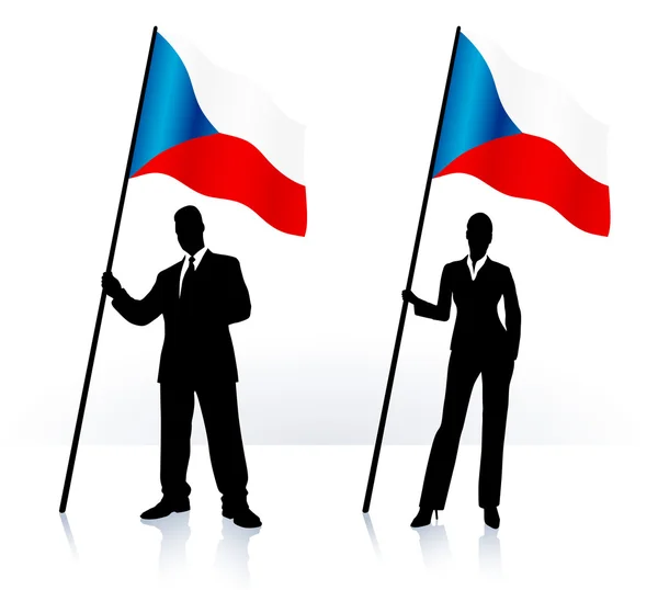 Business silhouettes with waving flag of Czech Republic — Stock Vector