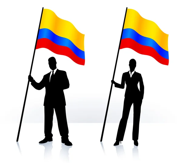 Biznes sylwetki macha flagą z columbia — Wektor stockowy