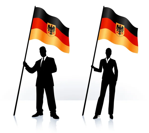 与挥舞着国旗的德国商业剪影 — 图库矢量图片