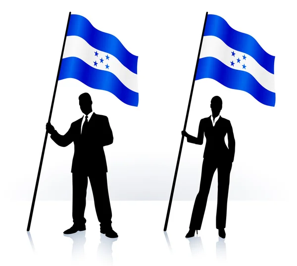Бизнес-силуэты с размахивающим флагом Гондураса — стоковый вектор