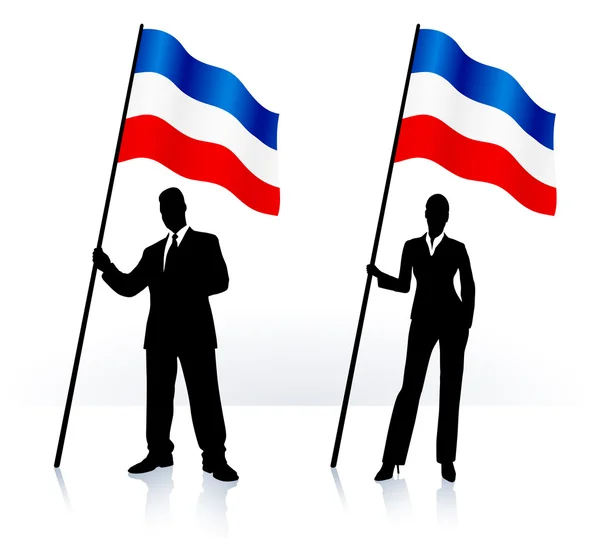 セルビア ・ モンテネグロの旗を振っているとビジネスのシルエット — ストックベクタ