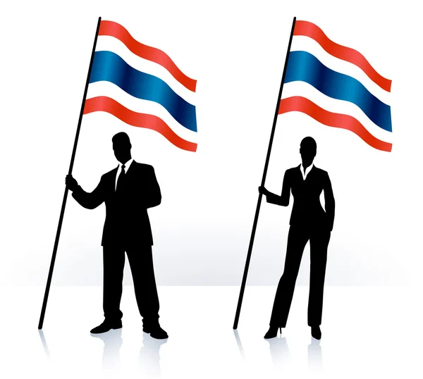 Siluetas de negocios con bandera de Tailand — Archivo Imágenes Vectoriales