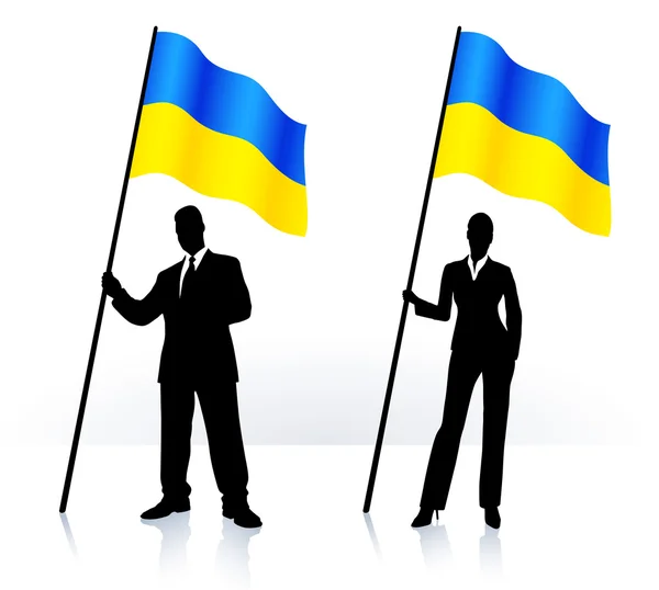 Business silhuetter med viftande flagga Ukraina — Stock vektor