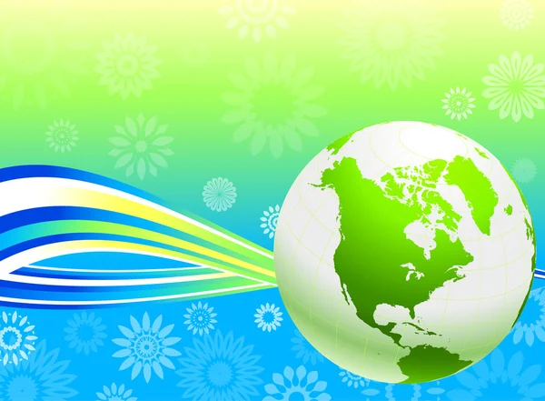 Globe vert sur fond floral d'été — Image vectorielle