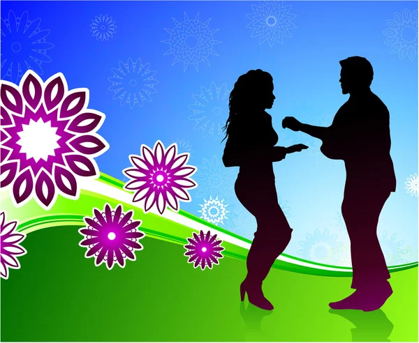 Couple danse sur fond amusant — Image vectorielle