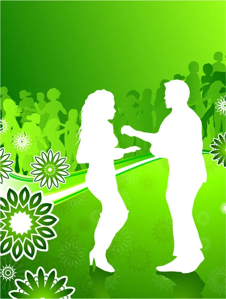 Sexy junges Paar tanzt auf floralem Sommerhintergrund — Stockvektor