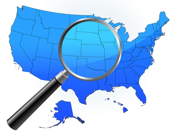 Estados Unidos Mapa Sob Magnifying Glass —  Vetores de Stock
