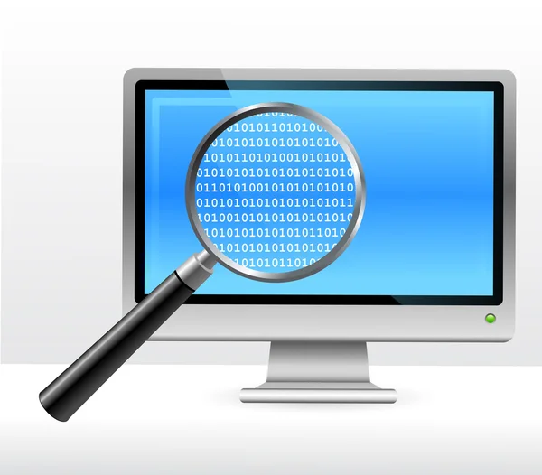 stock vector computer monitor under magnifying glass