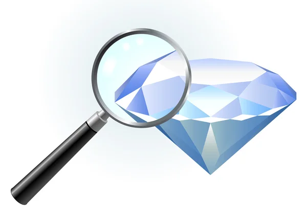 拡大鏡の下でのダイヤモンド — ストックベクタ