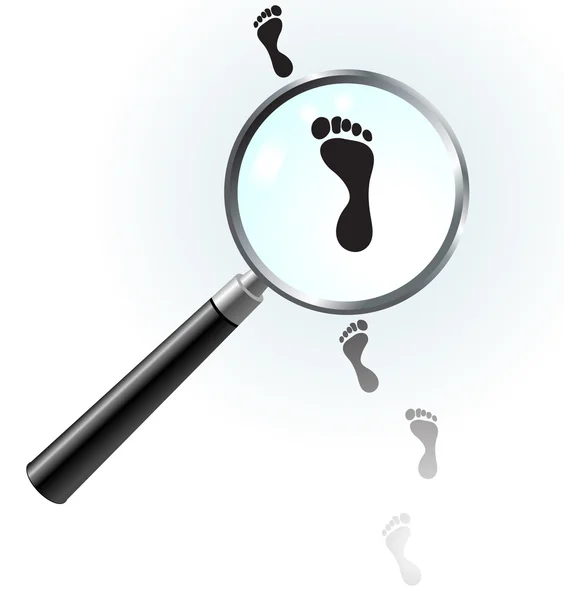 stock vector Human Footprints under magnifying glass