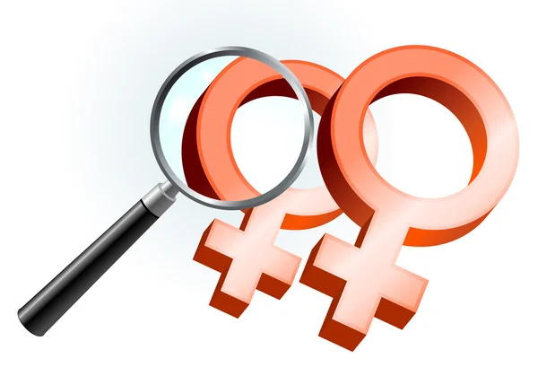Símbolos de gênero lésbico sob lupa — Vetor de Stock