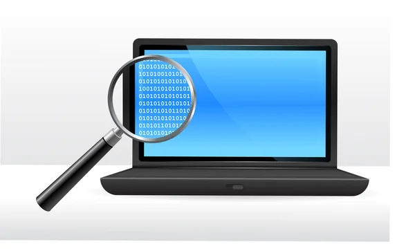 stock vector Laptop computer under magnifying glass
