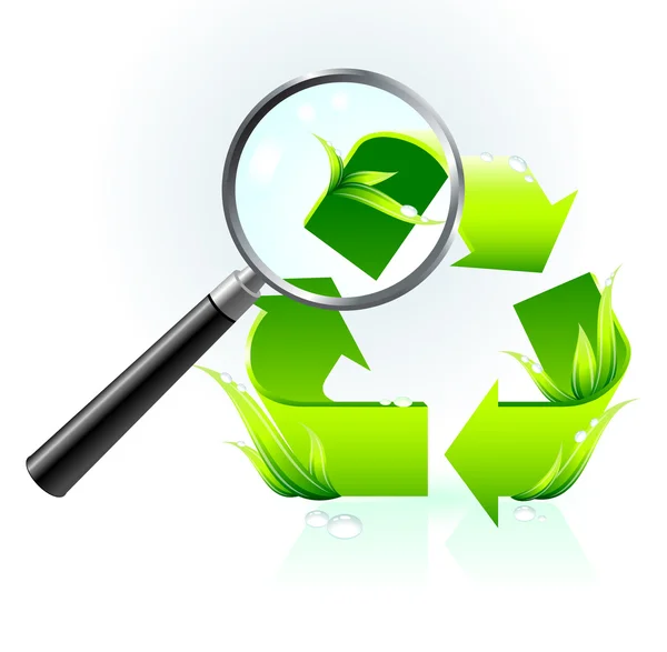 Σύμβολο ανακύκλωσης κάτω από το μεγεθυντικό φακό — Διανυσματικό Αρχείο