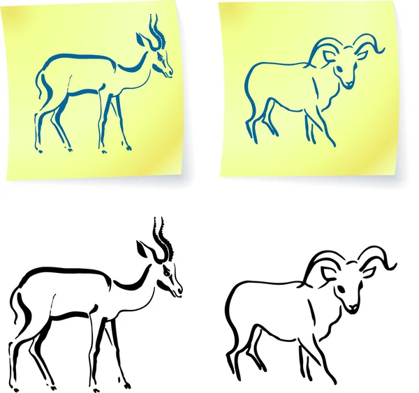 Bélier sauvage et gazelle sur le post il note — Image vectorielle