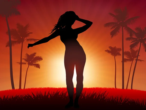 Mladá sexy ženy tančí na slunce pozadí — Stockový vektor