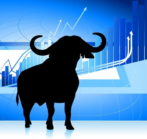 Bull on blue stock market graph background — Stock Vector
