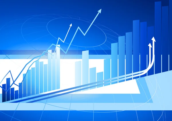Grafici a barre blu con frecce che aumentano lo sfondo internet — Vettoriale Stock