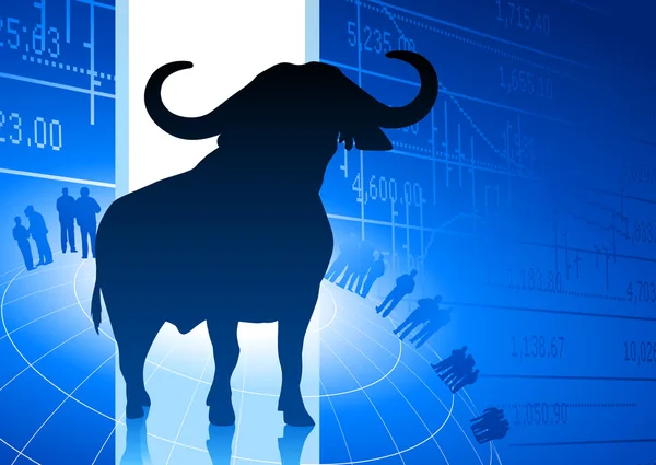 Toro en fondo azul de negocios — Vector de stock