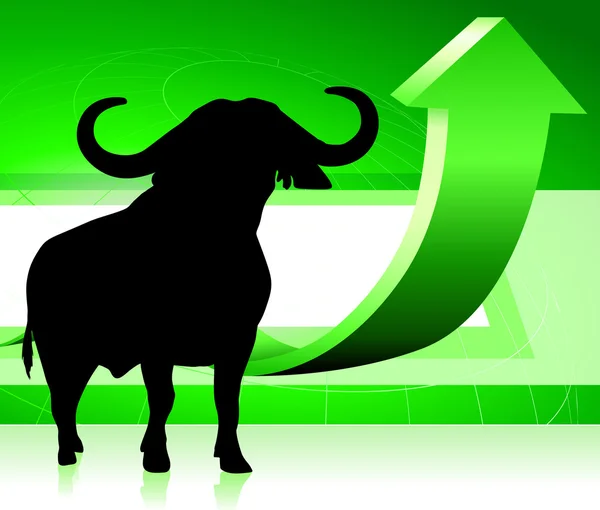 Toro en fondo de negocio verde con flecha — Vector de stock
