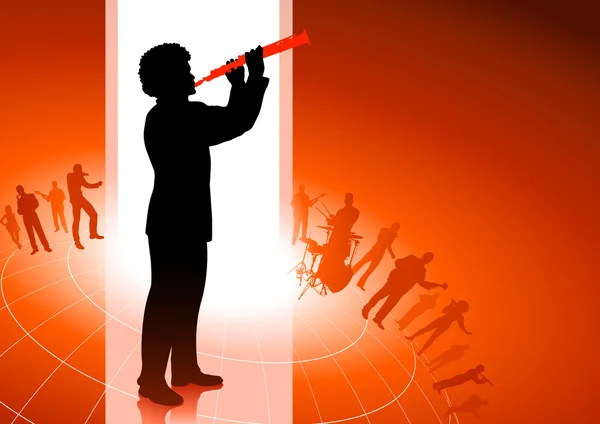 Joueur de flûte sur fond rouge — Image vectorielle