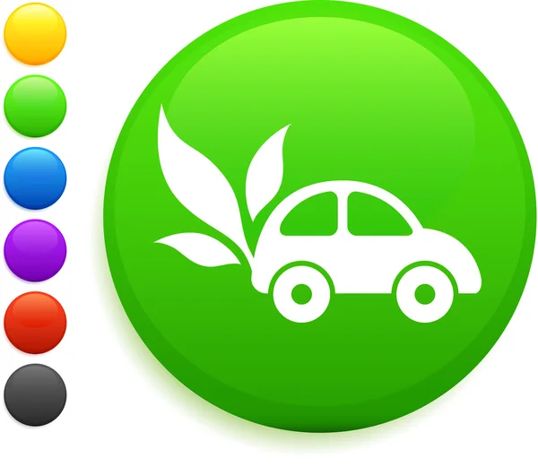 Icono de coche y hoja en el botón redondo de Internet — Vector de stock